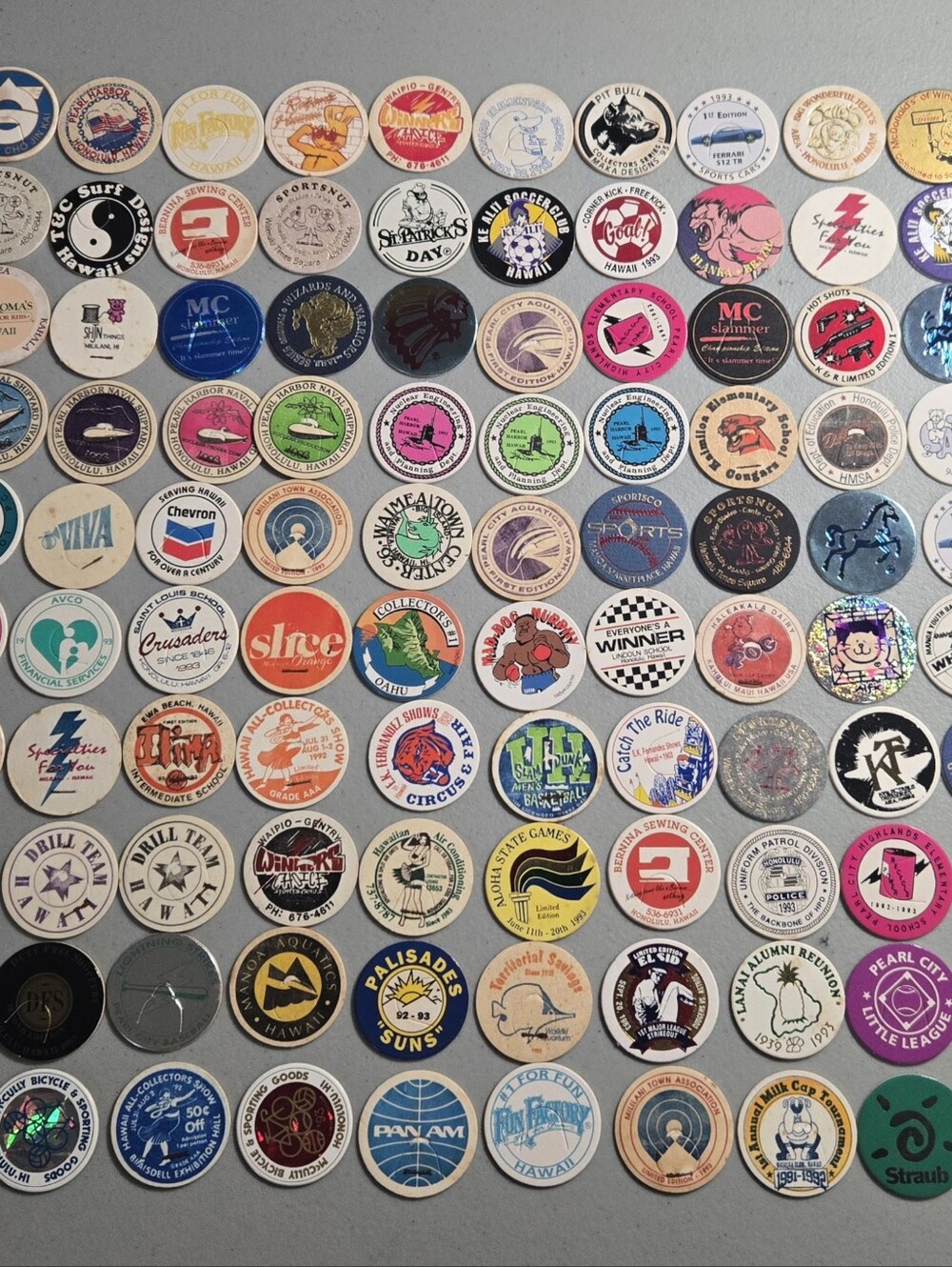 Vintage Pogs Lot of 100 Mainly Hawai'i Related Themes